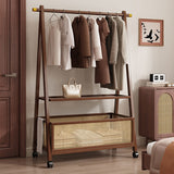 Chic Contemporary Retro Trapezoid Bamboo Hall Tree with Wheels, Rattan Laundry Basket and Coat Rack – Multifunctional Entryway Organizer