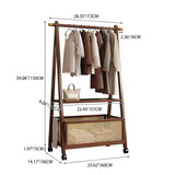 Chic Contemporary Retro Trapezoid Bamboo Hall Tree with Wheels, Rattan Laundry Basket and Coat Rack – Multifunctional Entryway Organizer