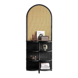 Contemporary Retro Rattan & Solid Wood Movable Corner Shelf – 2- or 4-Tier Storage, Room Divider for Living Room
