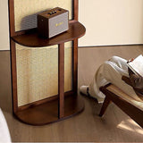 Contemporary Retro Rattan & Solid Wood Movable Corner Shelf – 2- or 4-Tier Storage, Room Divider for Living Room