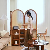 Contemporary Retro Rattan & Solid Wood Movable Corner Shelf – 2- or 4-Tier Storage, Room Divider for Living Room