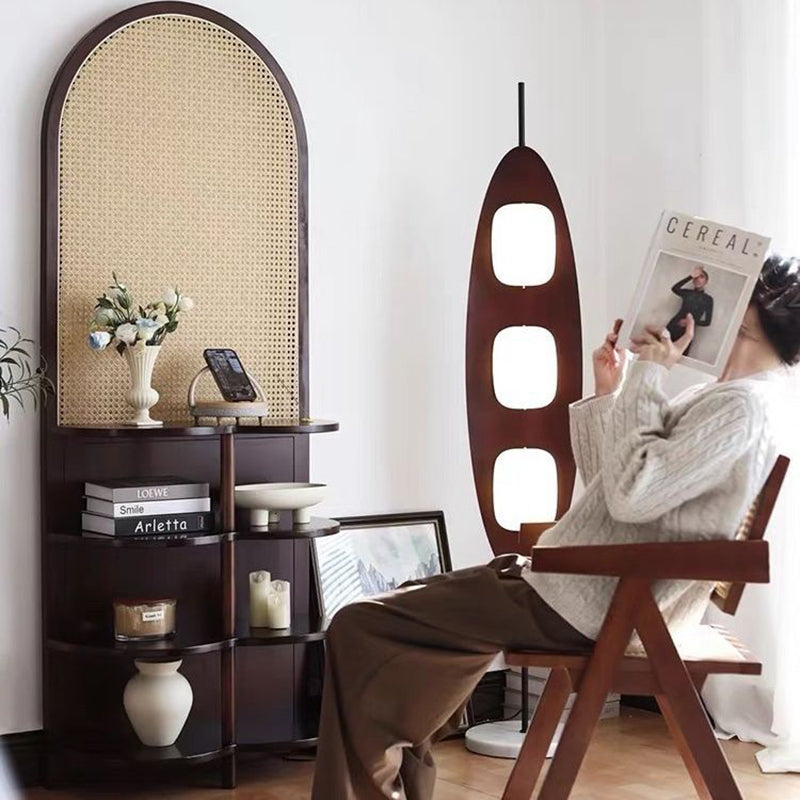 Contemporary Retro Rattan & Solid Wood Movable Corner Shelf – 2- or 4-Tier Storage, Room Divider for Living Room