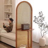 Contemporary Retro Rattan & Solid Wood Movable Corner Shelf – 2- or 4-Tier Storage, Room Divider for Living Room