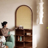Contemporary Retro Rattan & Solid Wood Movable Corner Shelf – 2- or 4-Tier Storage, Room Divider for Living Room