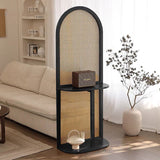 Contemporary Retro Rattan & Solid Wood Movable Corner Shelf – 2- or 4-Tier Storage, Room Divider for Living Room
