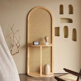 Contemporary Retro Rattan & Solid Wood Movable Corner Shelf – 2- or 4-Tier Storage, Room Divider for Living Room
