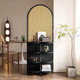 Contemporary Retro Rattan & Solid Wood Movable Corner Shelf – 2- or 4-Tier Storage, Room Divider for Living Room