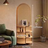 Contemporary Retro Rattan & Solid Wood Movable Corner Shelf – 2- or 4-Tier Storage, Room Divider for Living Room