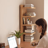 Traditional Japanese Rubberwood Corner Bookshelves — 5- or 9-Tier Standing Shelves for Study