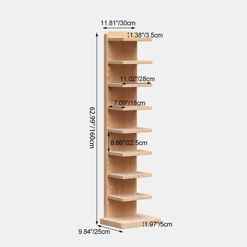 Traditional Japanese Rubberwood Corner Bookshelves — 5- or 9-Tier Standing Shelves for Study