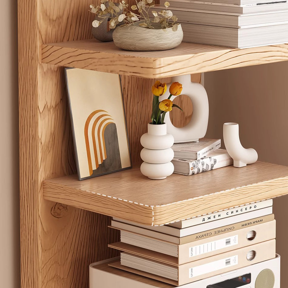 Traditional Japanese Rubberwood Corner Bookshelves — 5- or 9-Tier Standing Shelves for Study