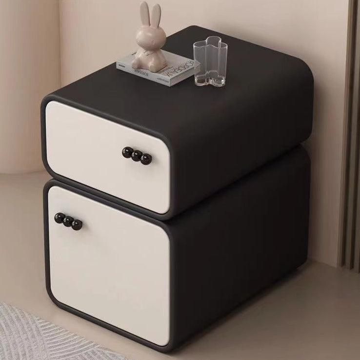 Cream-Colored Contemporary Scandinavian Nightstand with 2 Drawers – Rectangular Wood Panel Bedroom Furniture