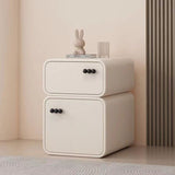 Cream-Colored Contemporary Scandinavian Nightstand with 2 Drawers – Rectangular Wood Panel Bedroom Furniture