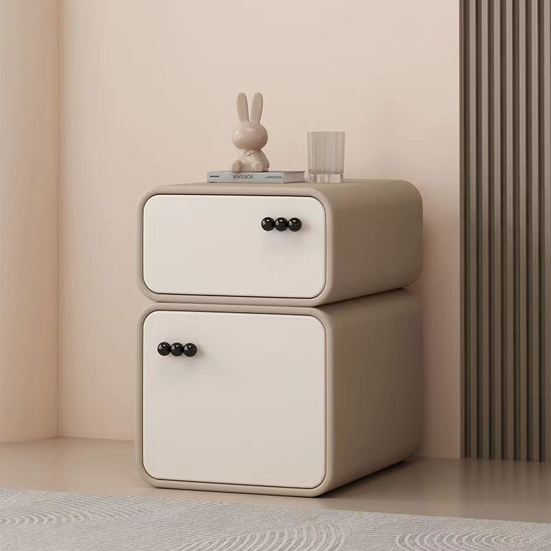 Cream-Colored Contemporary Scandinavian Nightstand with 2 Drawers – Rectangular Wood Panel Bedroom Furniture
