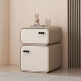 Cream-Colored Contemporary Scandinavian Nightstand with 2 Drawers – Rectangular Wood Panel Bedroom Furniture