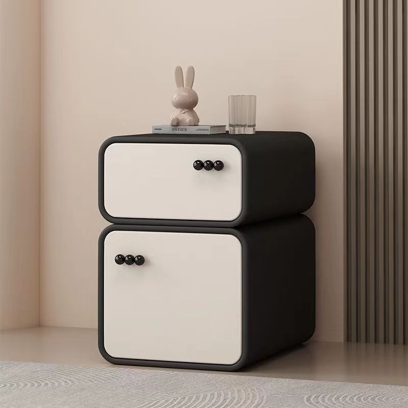 Cream-Colored Contemporary Scandinavian Nightstand with 2 Drawers – Rectangular Wood Panel Bedroom Furniture