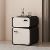 Cream-Colored Contemporary Scandinavian Nightstand with 2 Drawers – Rectangular Wood Panel Bedroom Furniture