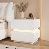 Cream Contemporary Scandinavian Nightstand with Sensor Light, Square Wood, Microfiber-Leather Finish, 2 Drawers for Bedroom