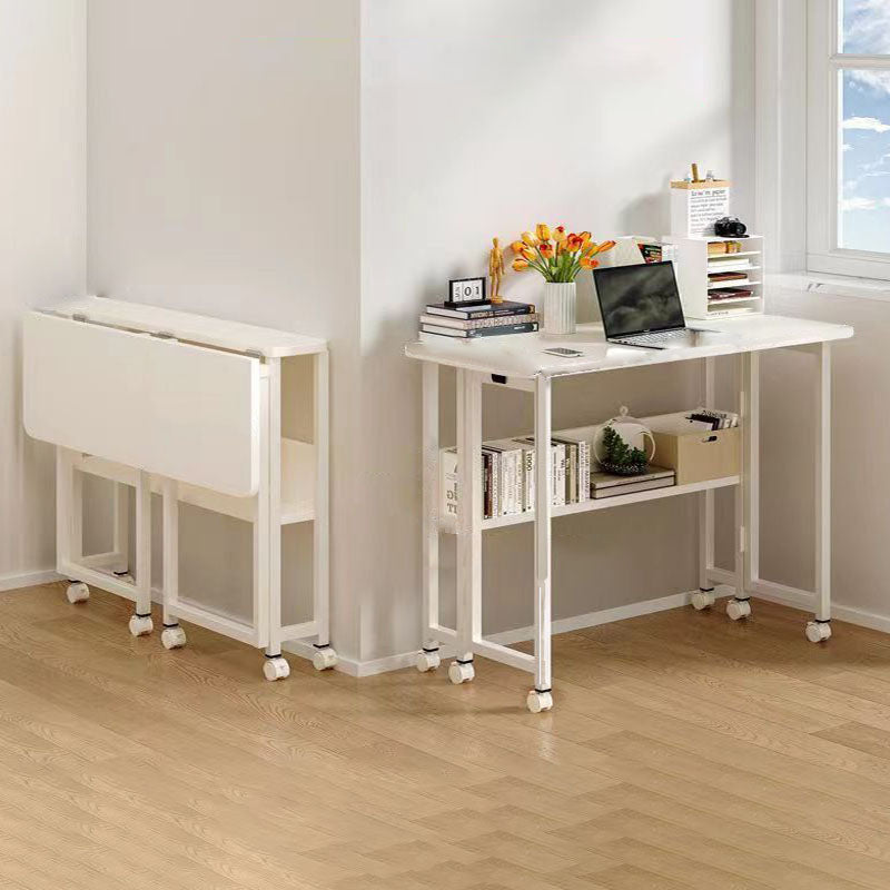 Sleek Modern Minimalist Foldable Rectangular Wood Desk for Home Office - Movable and Space-Saving