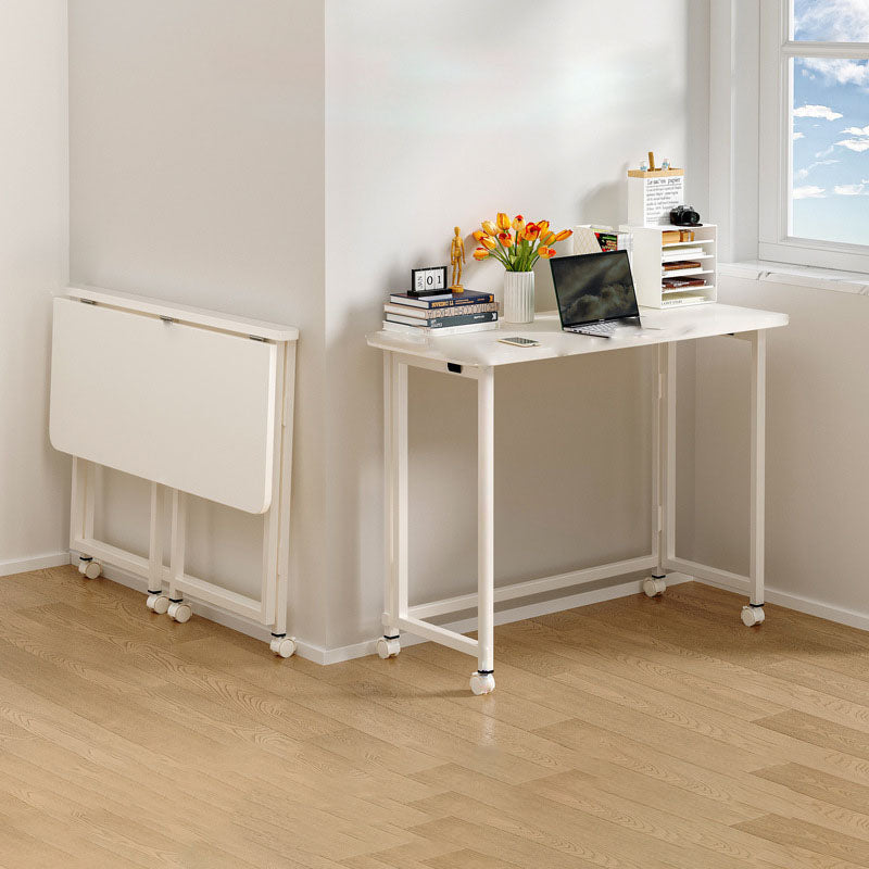 Sleek Modern Minimalist Foldable Rectangular Wood Desk for Home Office - Movable and Space-Saving