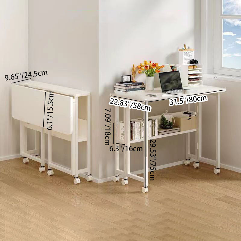 Sleek Modern Minimalist Foldable Rectangular Wood Desk for Home Office - Movable and Space-Saving