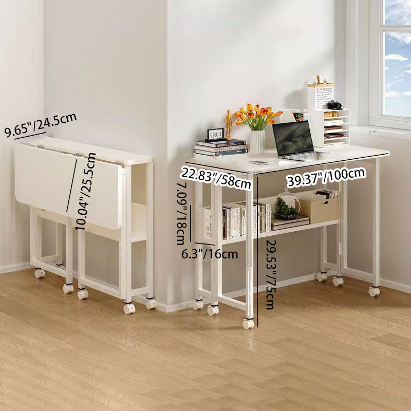 Sleek Modern Minimalist Foldable Rectangular Wood Desk for Home Office - Movable and Space-Saving