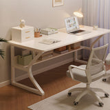 Modern Minimalist Rectangular Curved Steel 2-Tier Desk with Density Plate for Home Office