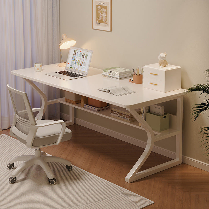 Modern Minimalist Rectangular Curved Steel 2-Tier Desk with Density Plate for Home Office