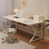 Modern Minimalist Rectangular Curved Steel 2-Tier Desk with Density Plate for Home Office