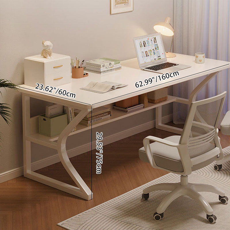 Modern Minimalist Rectangular Curved Steel 2-Tier Desk with Density Plate for Home Office