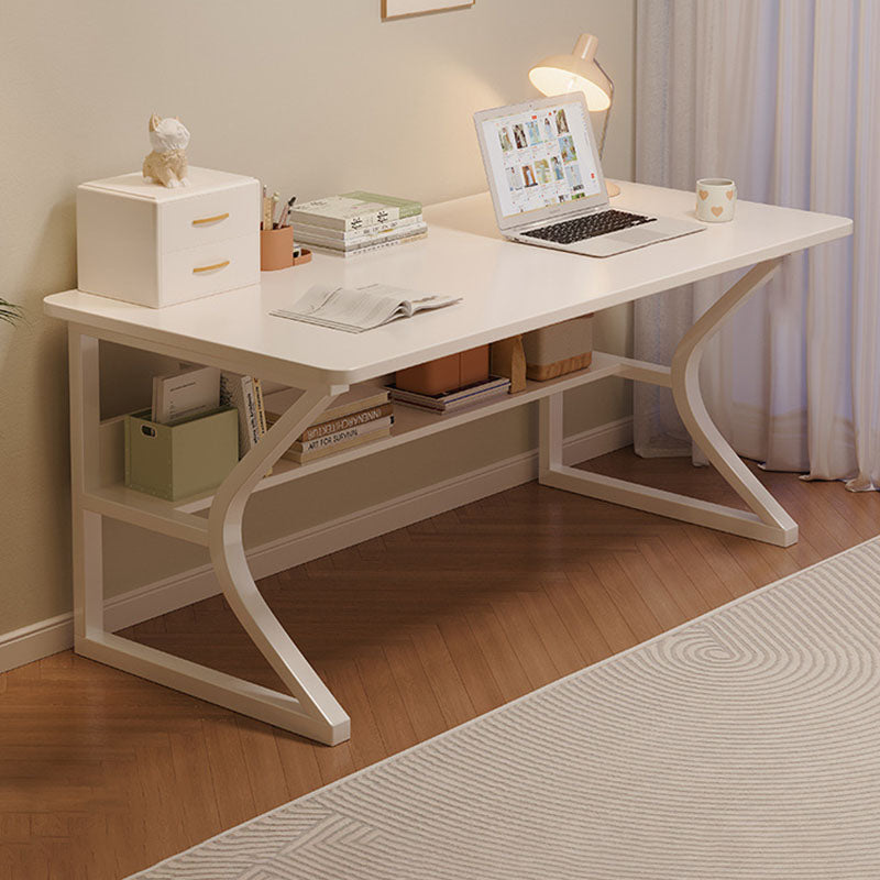 Modern Minimalist Rectangular Curved Steel 2-Tier Desk with Density Plate for Home Office
