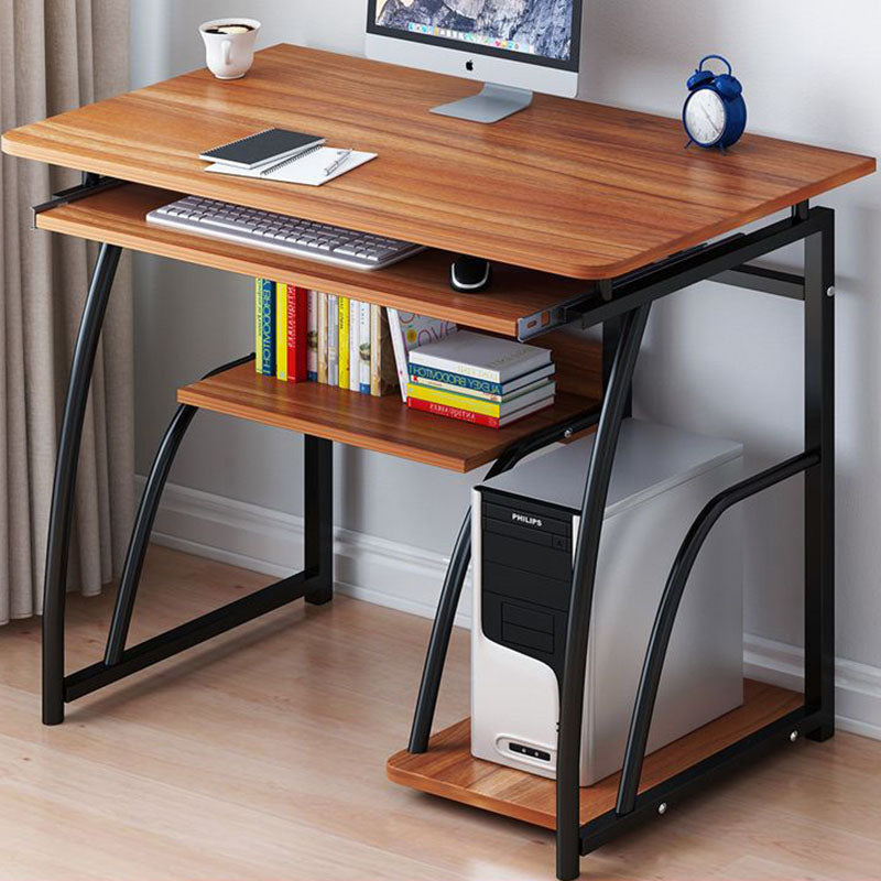 Sleek Modern Minimalist Rectangular Iron Desk with 3-Tier Density Board for Home Office