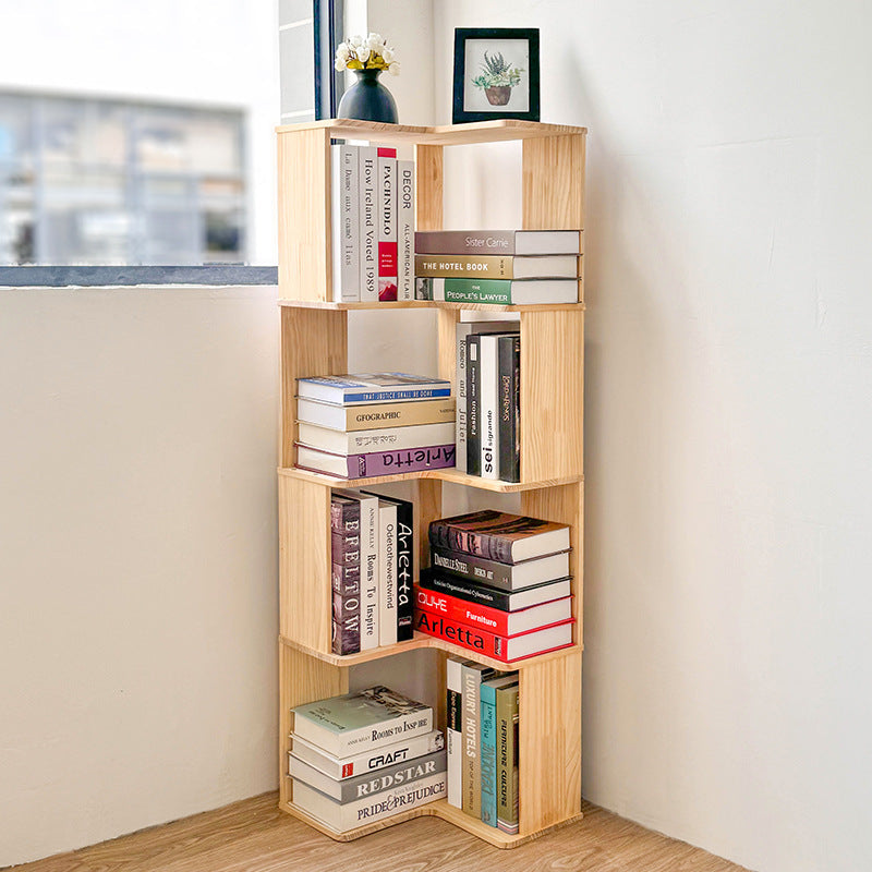 Modern Minimalist Corner Wood Bookshelf – Rectangular, 4- or 5-Shelf Design for Home Office