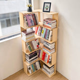 Modern Minimalist Corner Wood Bookshelf – Rectangular, 4- or 5-Shelf Design for Home Office