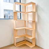 Modern Minimalist Corner Wood Bookshelf – Rectangular, 4- or 5-Shelf Design for Home Office