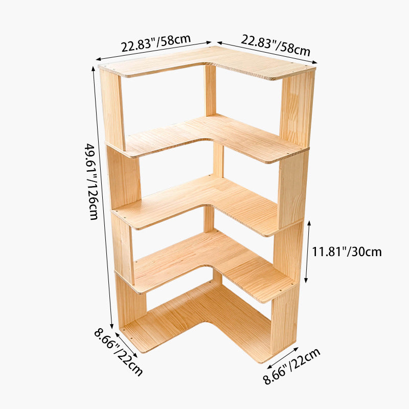 Modern Minimalist Corner Wood Bookshelf – Rectangular, 4- or 5-Shelf Design for Home Office