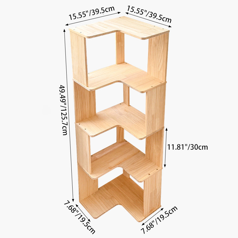 Modern Minimalist Corner Wood Bookshelf – Rectangular, 4- or 5-Shelf Design for Home Office
