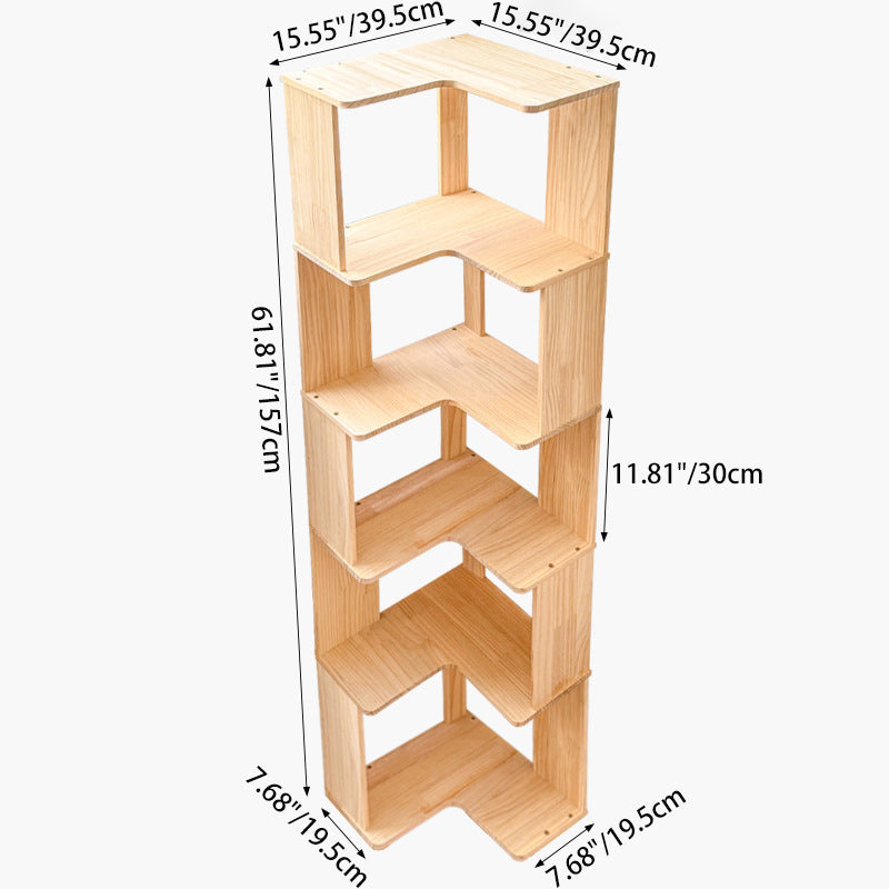 Modern Minimalist Corner Wood Bookshelf – Rectangular, 4- or 5-Shelf Design for Home Office