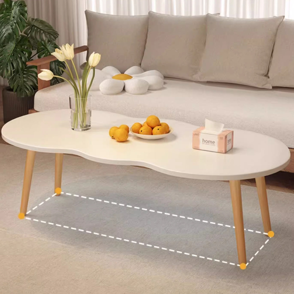 Modern Minimalist Cloud-Shaped Oval Density-Board Wood Coffee Table with 1/2 Tier for Living Room