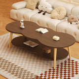 Modern Minimalist Cloud-Shaped Oval Density-Board Wood Coffee Table with 1/2 Tier for Living Room