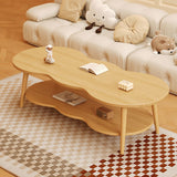 Modern Minimalist Cloud-Shaped Oval Density-Board Wood Coffee Table with 1/2 Tier for Living Room