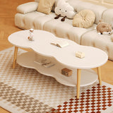 Modern Minimalist Cloud-Shaped Oval Density-Board Wood Coffee Table with 1/2 Tier for Living Room