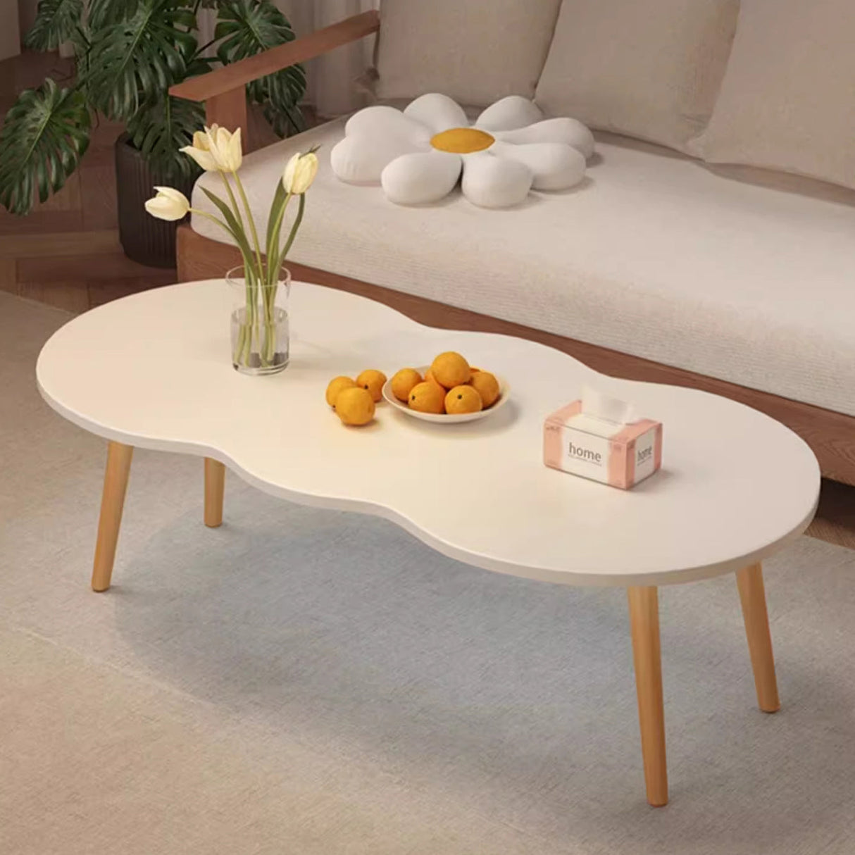 Modern Minimalist Cloud-Shaped Oval Density-Board Wood Coffee Table with 1/2 Tier for Living Room
