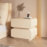 Sleek Modern Minimalist Rectangular Nightstand - 2-Drawer, Microfiber Leather Top, Solid Wood & Metal Frame for Bedroom