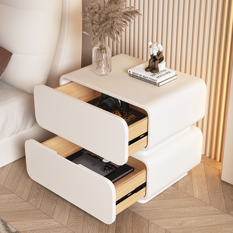 Sleek Modern Minimalist Rectangular Nightstand - 2-Drawer, Microfiber Leather Top, Solid Wood & Metal Frame for Bedroom