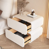 Sleek Modern Minimalist Rectangular Nightstand - 2-Drawer, Microfiber Leather Top, Solid Wood & Metal Frame for Bedroom