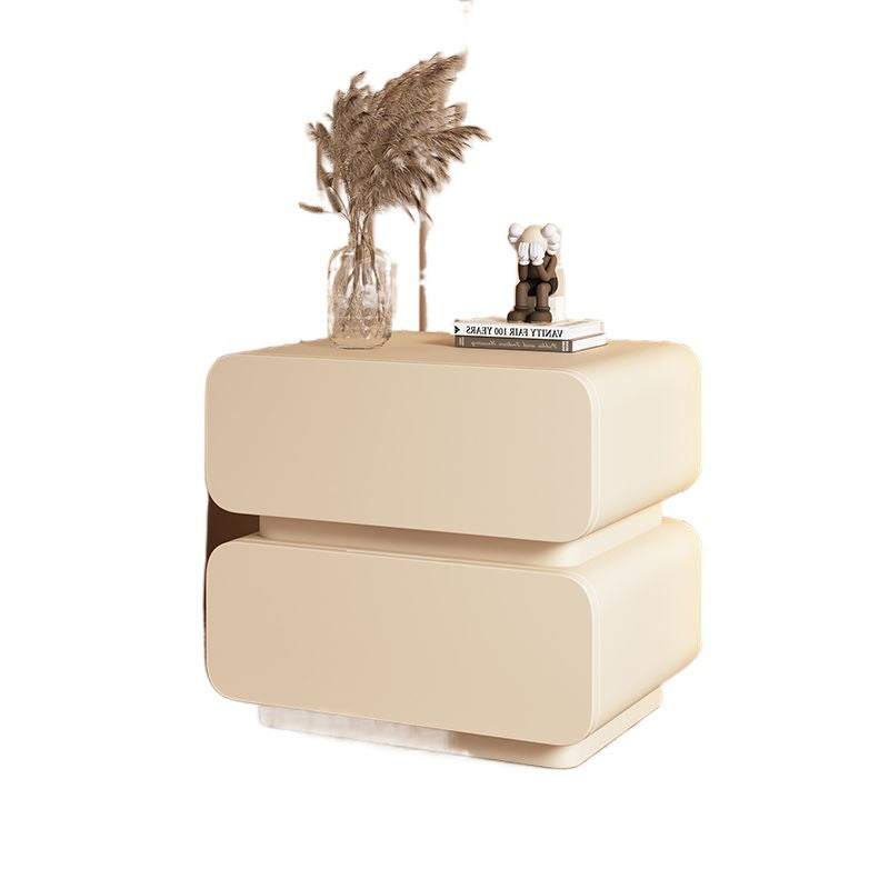 Sleek Modern Minimalist Rectangular Nightstand - 2-Drawer, Microfiber Leather Top, Solid Wood & Metal Frame for Bedroom