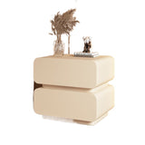 Sleek Modern Minimalist Rectangular Nightstand - 2-Drawer, Microfiber Leather Top, Solid Wood & Metal Frame for Bedroom
