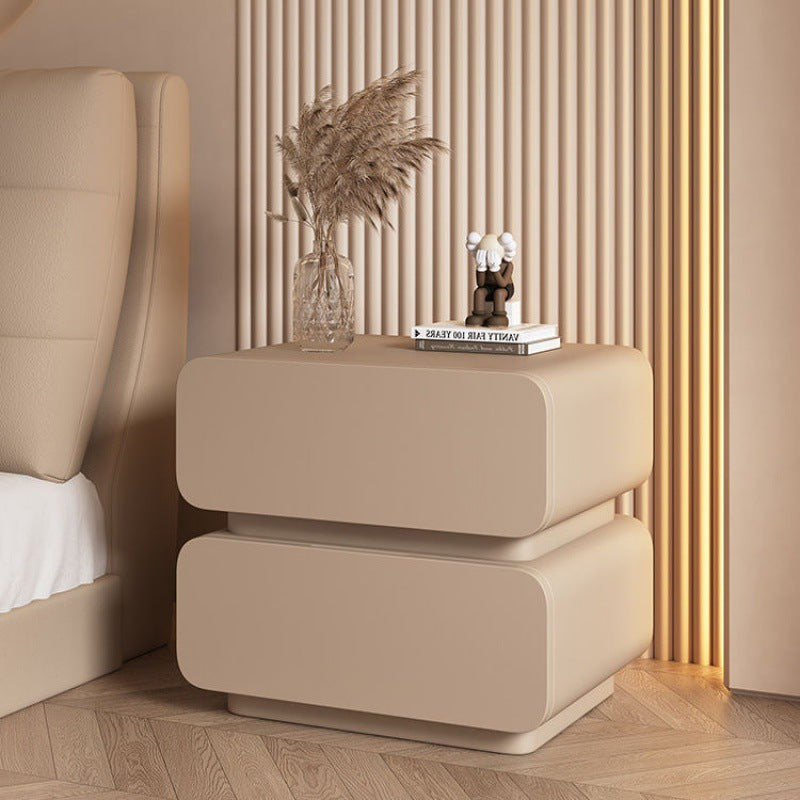 Sleek Modern Minimalist Rectangular Nightstand - 2-Drawer, Microfiber Leather Top, Solid Wood & Metal Frame for Bedroom