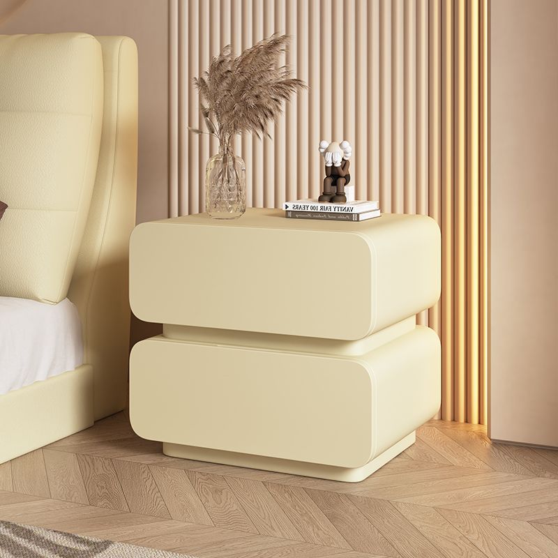 Sleek Modern Minimalist Rectangular Nightstand - 2-Drawer, Microfiber Leather Top, Solid Wood & Metal Frame for Bedroom